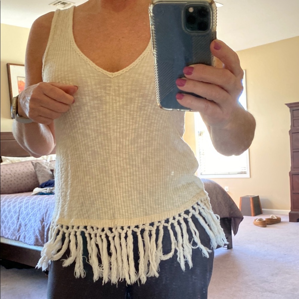 Anthropolie Fringe Hem Cream Tank Top